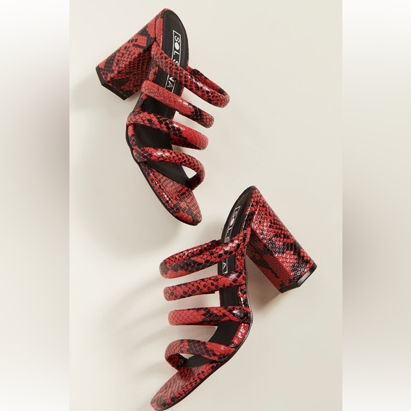 Sol Sana Judy Tubular Mules in Red and Black snake print, size 40, $125 - Picture 4 of 7